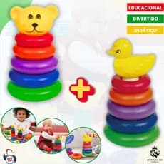 Brinquedo Infantil Didático Educativo Meu Amigo Ursinho e Patinho com Argolas de Montar Pica pau