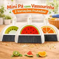 Mini Vassoura com Pá Cata Migalhas Multiuso 3 Cores (Melancia, Laranja e Kiwi) - Ideal para remover sujeiras pequenas