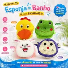 Esponja de Banho Infantil Bichinhos Divertidos com Cordinha – Macia e Faz Espuma