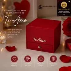 Caixa Presente Com Colar e Rosas Te Amo Luxo