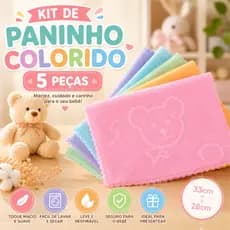 Kit 5 Paninhos de Boca para Bebê 33x28cm 100% Algodão Macio, Absorvente e Delicado Estampas Sortidas