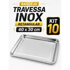 Kit 10 Bandejas Travessas Inox Retangular 40 x 30 cm Multiuso Servir Resistente Alta Qualidade