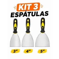 Kit 3 Espátulas Profissionais Aço Cabo Emborrachado Massa Corrida Gesso Rejunte Raspagem 3 4 5 Polegadas
