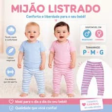 Kit 2 Mijão Listrado Vira Pé Bebê Menino Menina