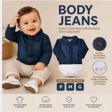 Body Camisa Jeans Infantil Masculino Manga Longa – Look Social +1bb