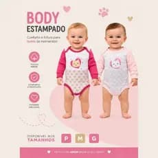 Body de Bebê Estampados Sortidos Manga Longa Suedine Menina Tam P M G +1BB