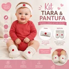 Pantufa + Tiara Bebê Feminina de Plush | Conjunto Macio e Confortável 0 a 4 Meses +1BB