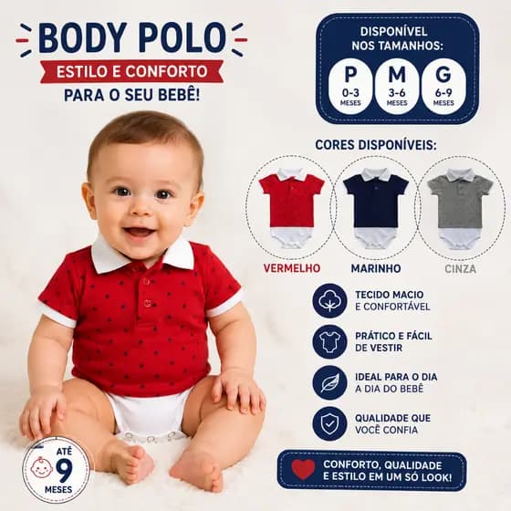 Body Polo Infantil Bebê Menino l Estiloso e Confortável | Roupa Social Infantil  +1bb