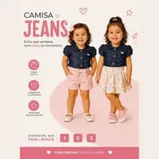 Camisa Jeans Infantil Feminina | Moda Infantil Jeans Menina | Roupas Kids  +1BB