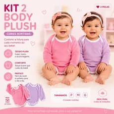 Kit 2 Body Plush Bebê Feminino Manga Longa Inverno Macio Quentinho Tam P M G +1BB