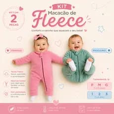 Macacão Bebê Fleece com Zíper – Quentinho, Macio e Confortável (Unissex) kit com 2 peças