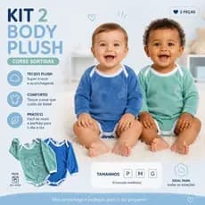 Kit 2 Body Plush Bebê Masculino Manga Longa Inverno Macio Quentinho Tam P M G Masculino +1BB