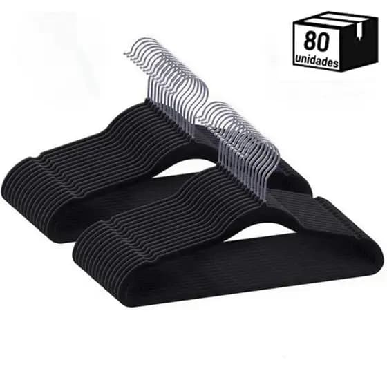Kit 80 Cabides De Veludo Slim Antideslizante Para Roupas