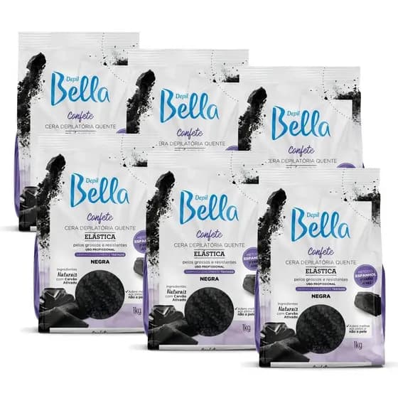 Kit 6un Cera Depil Bella Confete Negra 1kg
