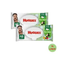Kit 02 Pcts Lenços Toalhas Umedecidas Infantil Disney Baby Huggies Max Clean | 96 Unidades