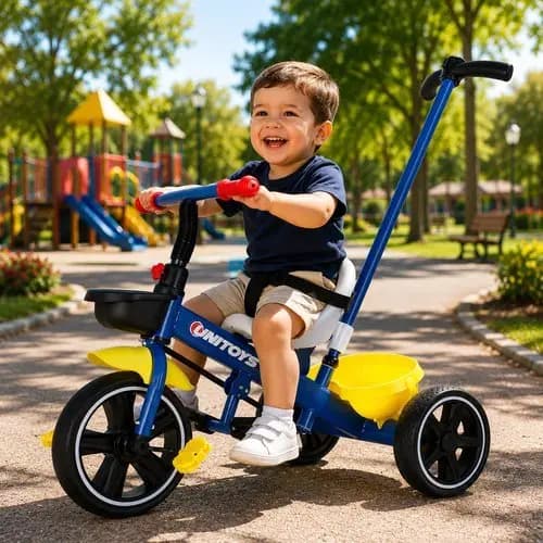 Triciclo Bike Bicicleta Infantil Menino Azul Com Empurrador Ajustavel Seguro Confortavel 3 Rodas Estavel Brinquedo