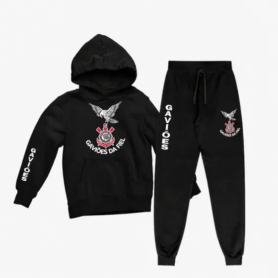 Kit Infantil Conjunto Unissex Gaviões da Fiel Blusa de Frio Moletom Agasalho Personalizado Futebol