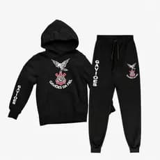 Kit Infantil Conjunto Unissex Gaviões da Fiel Blusa de Frio Moletom Agasalho Personalizado Futebol