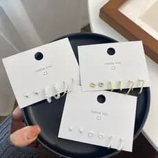 [S925 Agulha De Prata] Conjunto De Brincos Geométricos Femininos De Amor Em Círculo Pequenos De Pérola Simples