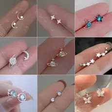 S925 Prata Moda Planeta Brincos Piercing Para Mulheres Lua Estrela Zircão Orelha Parafuso Prisioneiro presente de natal