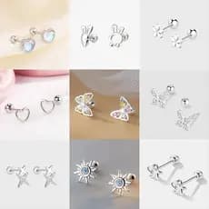 925 Prata Antialérgico Elegante para Mulheres Borboleta Coração Trendy Ear Piercing joia presente de natal