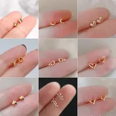 925 Prata Adorável Pequenos Brincos Piercings Asa Coração Feminino 18K Banhado A Ouro Antialérgicos