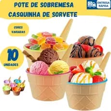 Tigela Criativa Formato Casquinha de Sorvete com Colher Kit com 2, 3, 5 ou 10