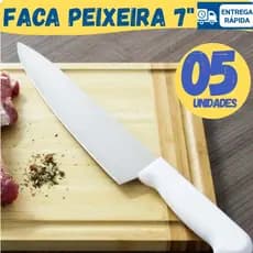 Conjunto 5 Facas Peixeira Inox Profissional 7” Cabo Branco Para Cozinha e Churrasco