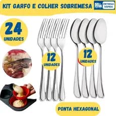 Kit 24 Peças Garfo Colher Sobremesa Elegante Aço Inox Casa Enxoval Restaurante Churrascaria Buffet