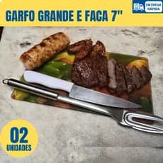 Kit Garfo Grande + Faca Peixeira Aço Inox Churrasco Cozinha