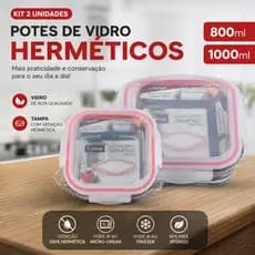 Potes de Vidro Hermético Kit 2 Unidades 800ml e 1000ml Premium