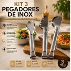 Kit 3 Pegadores de Inox Salada Massa Universal Premium Cozinha