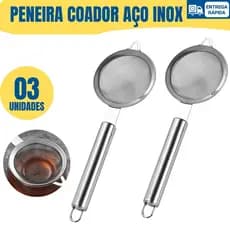 Kit 03 ou 02 Peneiras Coador Manual 26cm Aço Inox Resistente Cozinha Doméstica Profissional