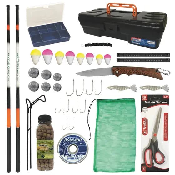Kit de Pesca Completo 2 Varas Telescópicas 2.70 Maleta Organizadora e Acessórios