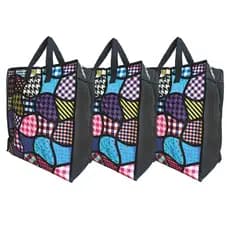 Kit com 3 Sacolas Bolsa Nylon Feira Média Sacoleira Mudança com Zíper