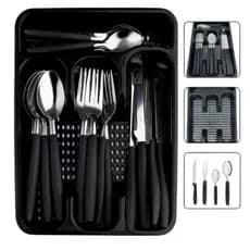 Faqueiro Jogo De Talheres Inox C/ Porta Talher Com 17 Peças Cor Preto