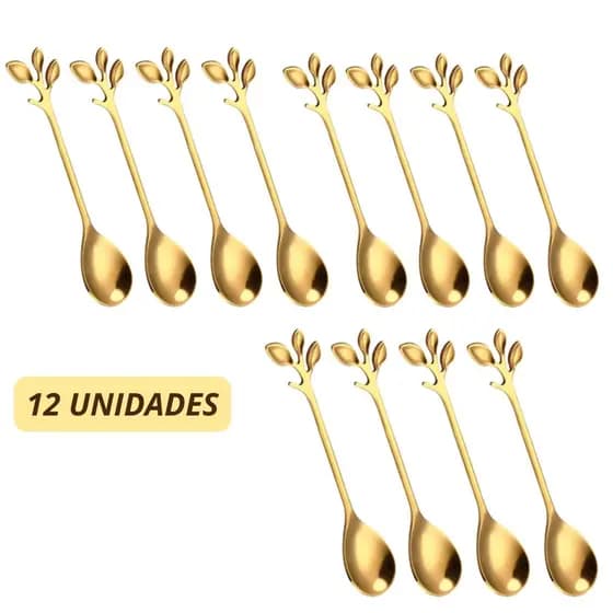 Kit 12 Colher De Chá De Café Dourada De Aço Inoxidável Sobremesa
