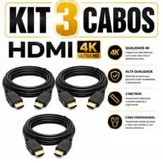 Cabo HDMI 3 Metros Kit 3 Cabos 4k HD Full HD 1080p 1980P Alta Qualidade Notebook Video Game