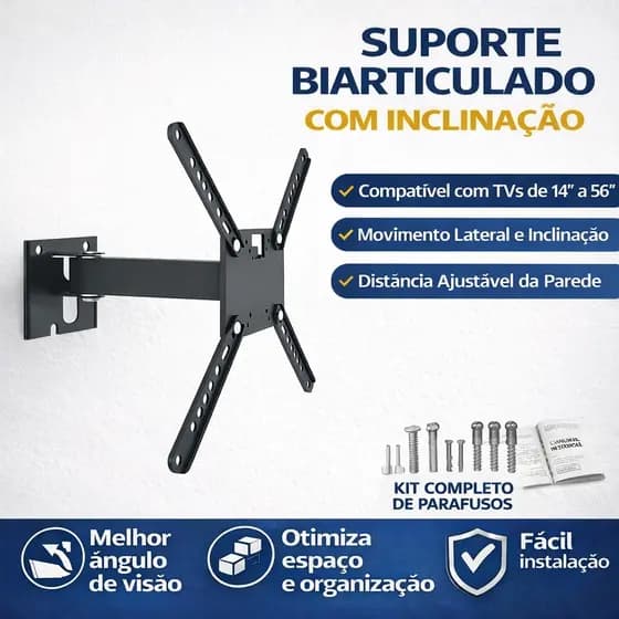 Suporte para TV LED LCD Bi-Articulado com Inclinação 14 até 56 Polegadas Reforçado