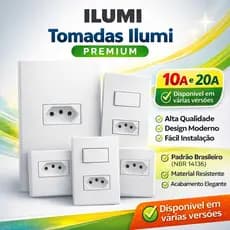 Tomada e Interruptor 10A e 20A Simples Dupla Conjunto Padrão Novo 4x2 Placa Ilumi I9