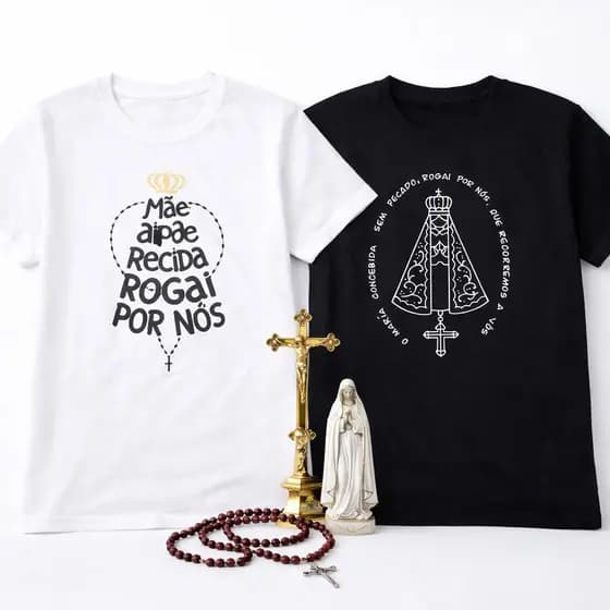 Kit 2 Camisetas Femininas Nossa Senhora Aparecida 🙏 Fé, Proteção e Estilo | 100% Algodão