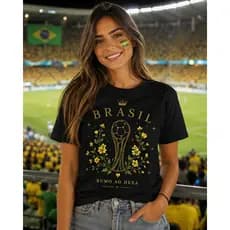 Camiseta Copa Brasil Seleção Unissex Feminina Algodão Estilo Casual Esporte Algodão
