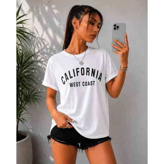 Camiseta Oversized Feminina Tradicional California West Coast Streewear Camisa Blusinha Algodão