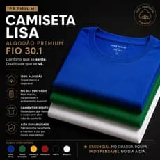 👕 Camisa lisa PREMIUM fio 30.1 100% algodão várias cores e tamanhos