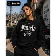 Moletom casual estampa premium favela city linha rap nacional SP envio imediato shopee