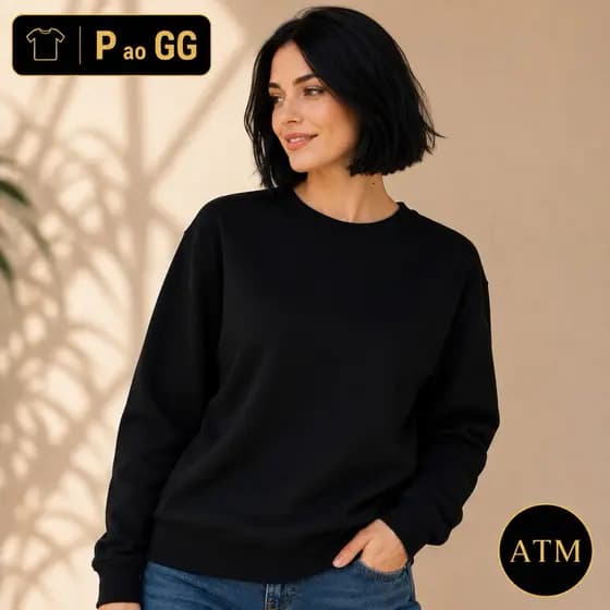 Moletom feminino gola careca casual preto P M G GG linha de frio ultra confort