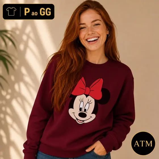 Moletom bordô perfeito com linda estampa Minnie
