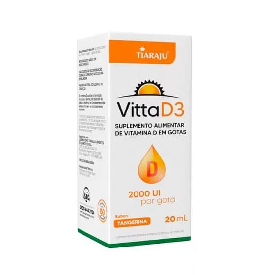 Suplemento Vitamina D3 2000UI em Gotas 20ml Tiaraju – Imunidade Ossos e Energia Sabor Tangerina