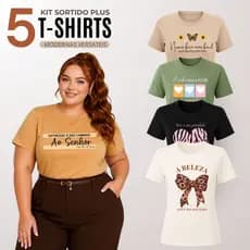 Kit 5 Blusas Femininas Plus Size Manga Curta Gola Redonda Básica Casual