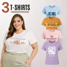 Kit 3 Blusas Femininas Plus Size Manga Curta Gola Redonda Básica Casual